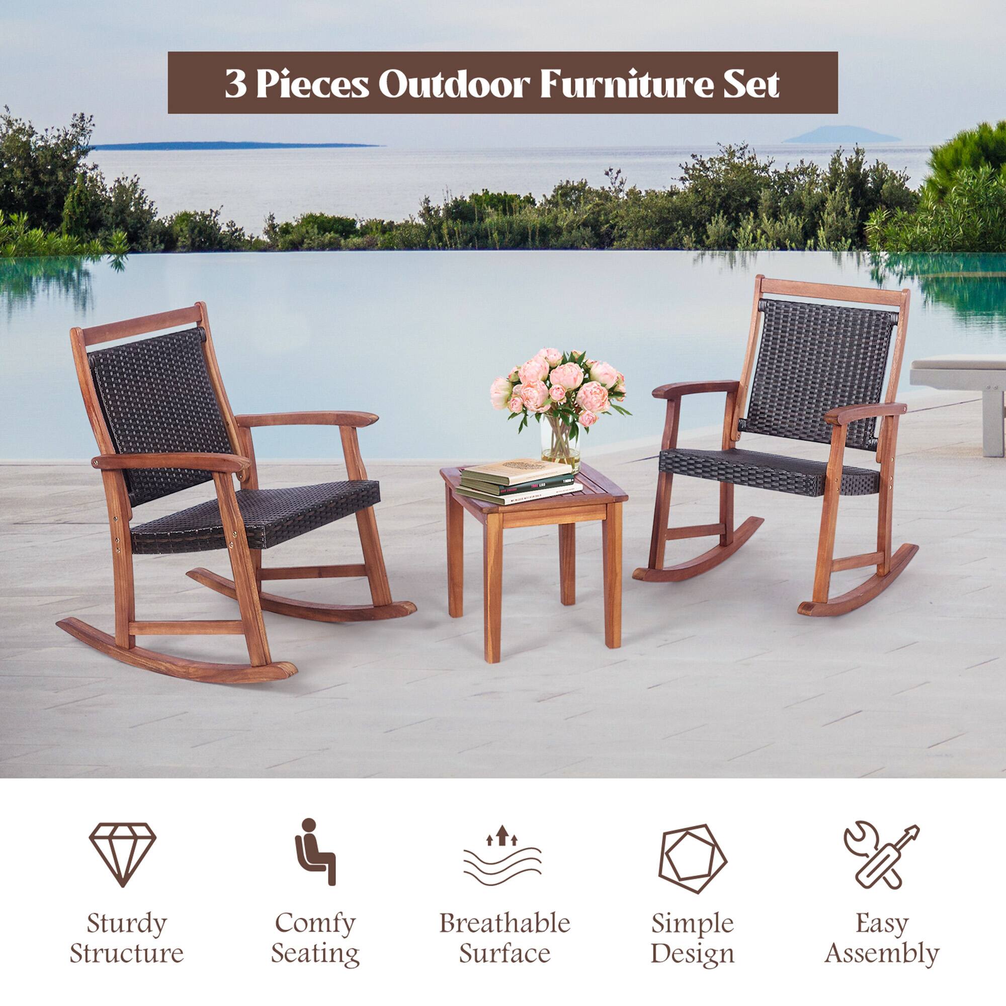 3 Pieces Outdoor Furniture Set

- Sturdy Structure
- Comfy Seating
- Breathable Surface
- Simple Design
- Easy Assembly