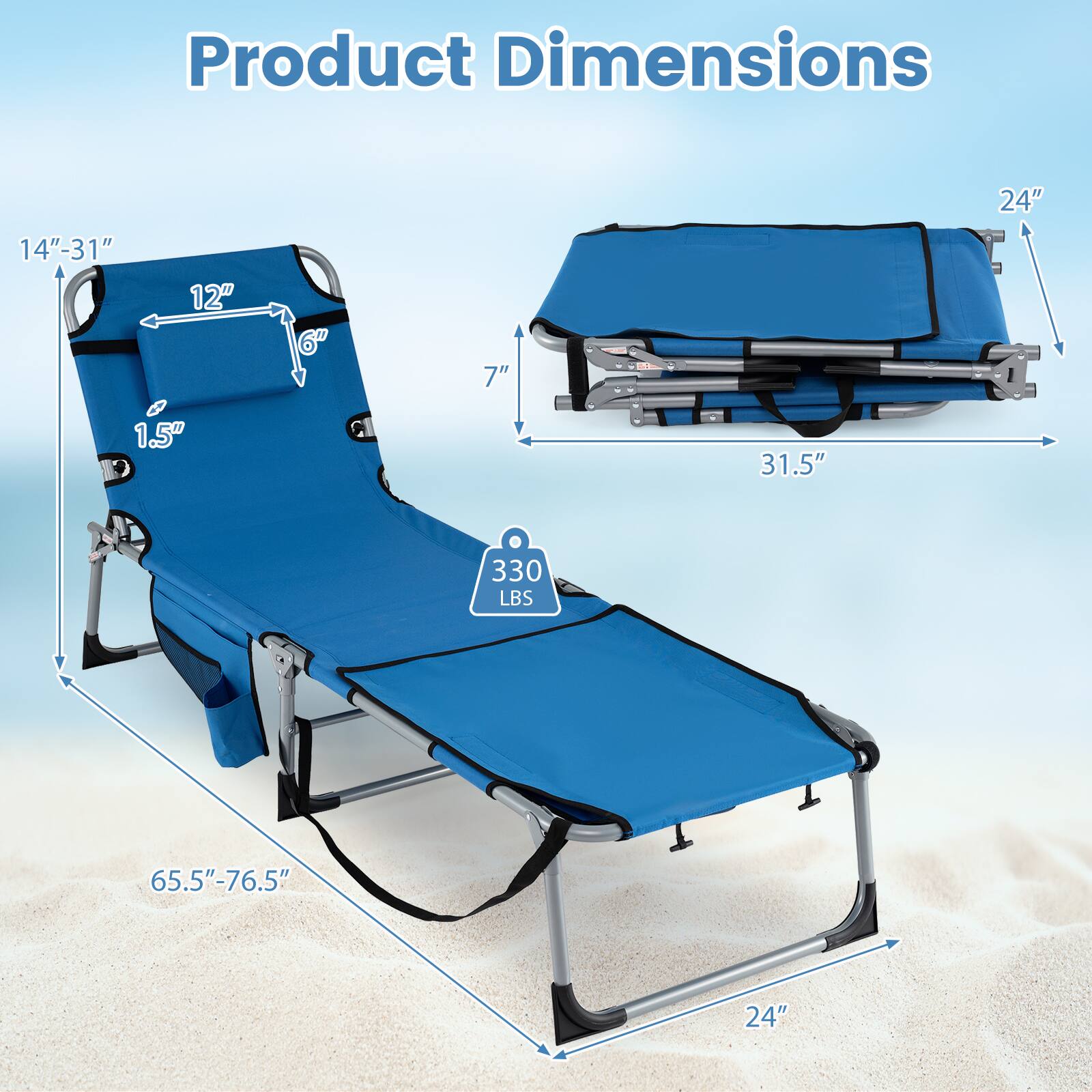Product Dimensions: 14"-31", 12", 1.5", 6", 7", 31.5", 24", 330 LBS, 65.5"-76.5", 24"