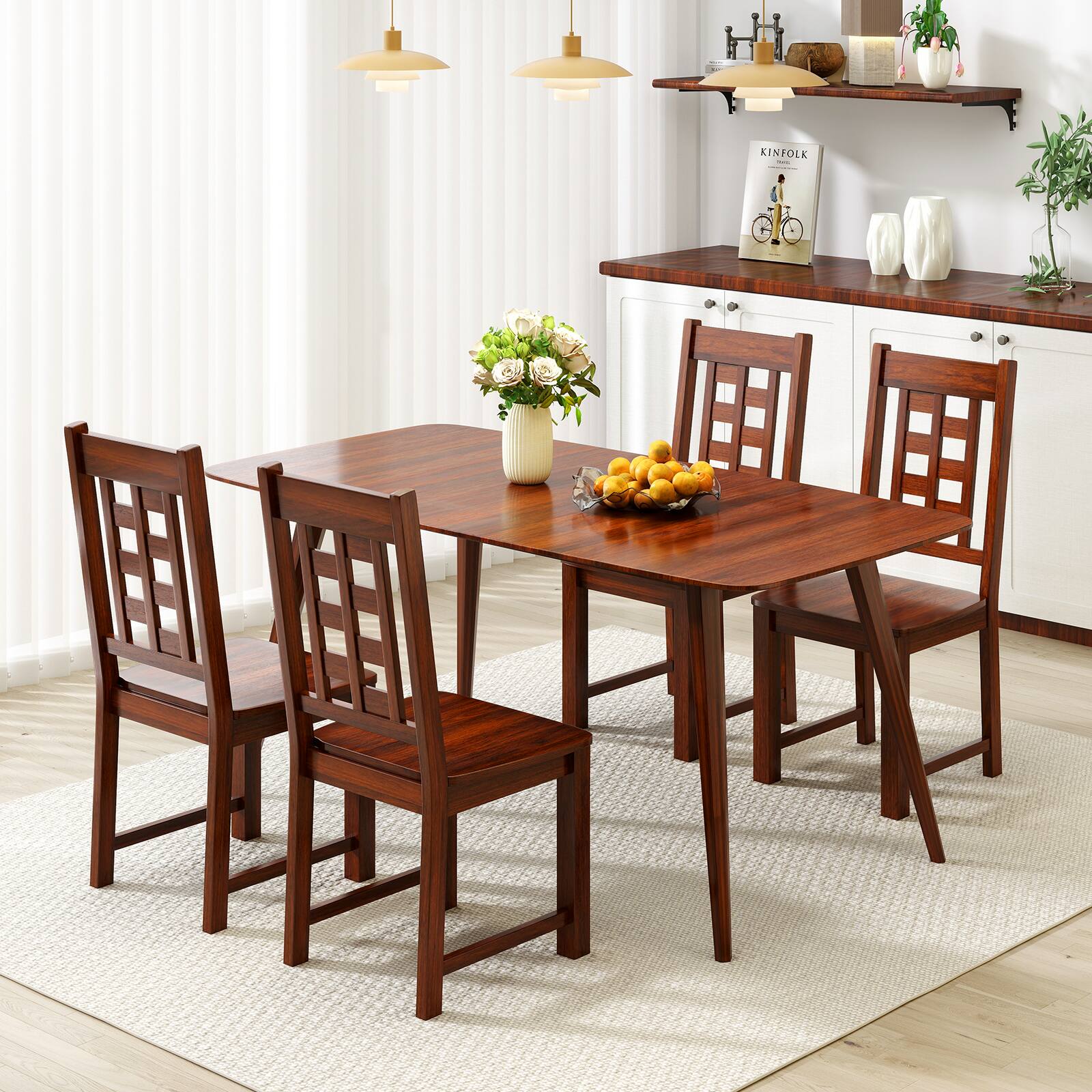 Alt View 1. Gymax - Gymax Dining Chairs Set of 4 w/Solid Rubber Wood Frame Elegant Hollowed Backrest - Walnut.