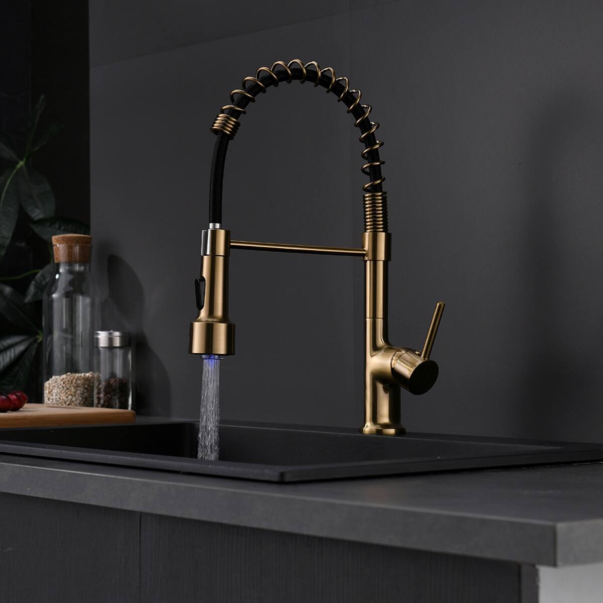 Alt View 3. Ropilly - Ropilly LED Kitchen Faucet with Pull Down Sprayer, Single Handle Gold Brass Kitchen Sink Faucet - Gold.