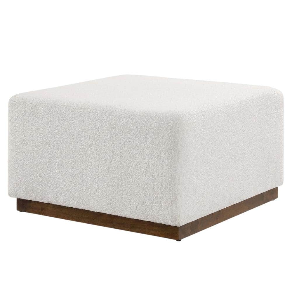 Outdoor Escape - Square Boucle Upholstered Ottoman With Cushioned Top For Outdoor Lounge - Brown