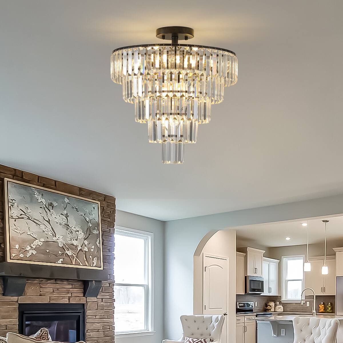 Loheer 20 inch Black Crystal Chandelier, Ten Light Flush Mount Ceiling ...