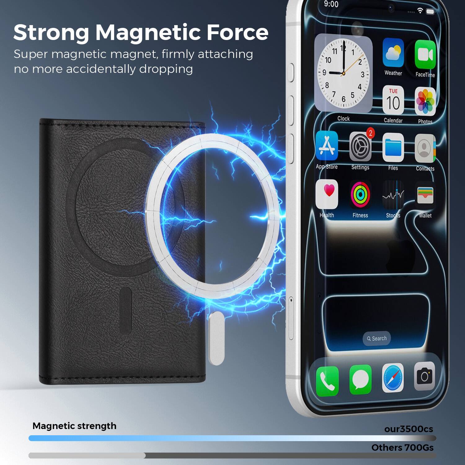 Strong Magnetic Force  
Super magnetic magnet, firmly attaching no more accidentally dropping  

Magnetic strength  
our3500cs  
Others 700Gs