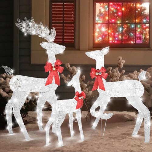 Alt View 5. Winado - 3PCS Christmas Reindeer Family 4FT Set with Lights, Plastic Decorative Knot for Indoor Outdoor Holiday Party Decorations - White.