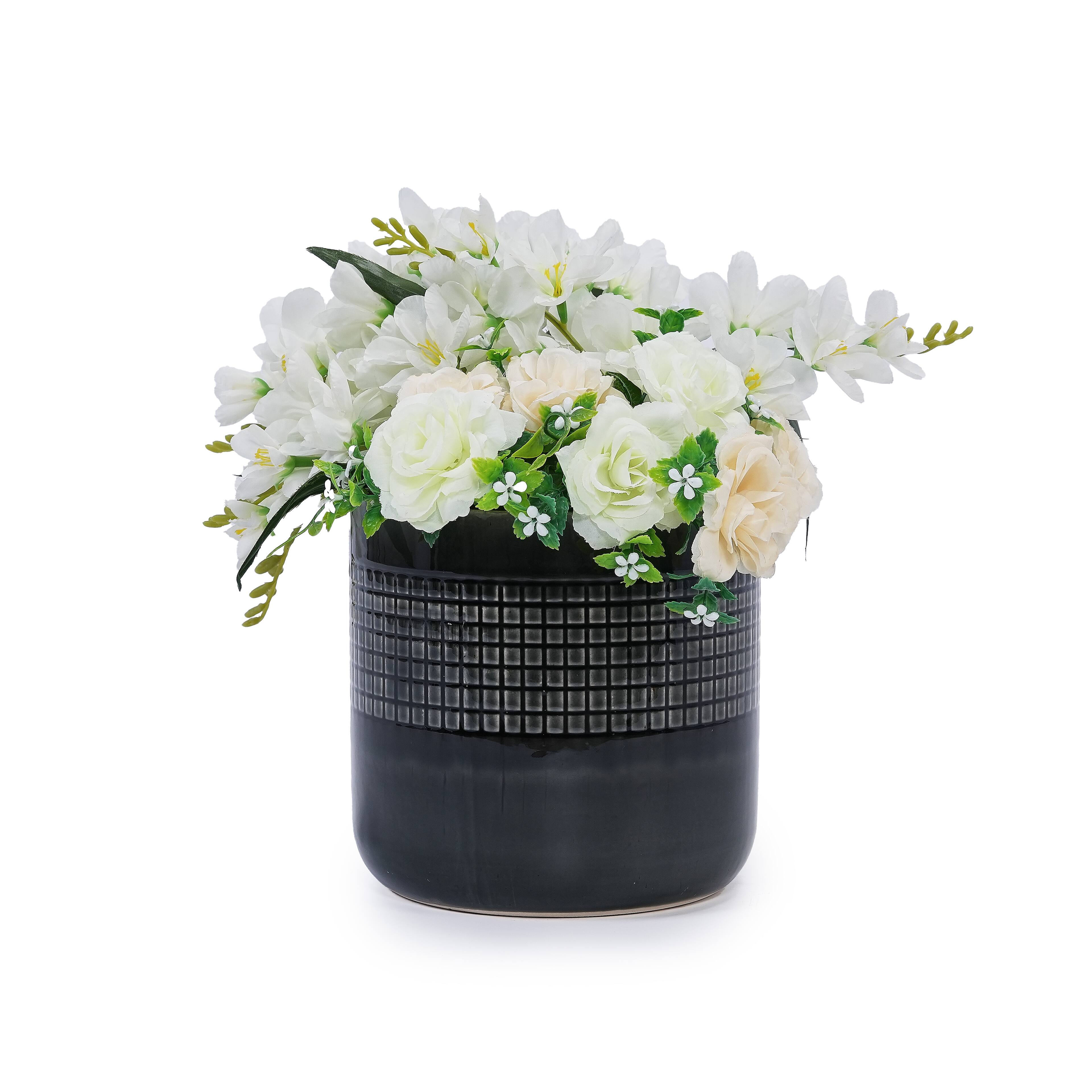 Alt View 3. Loheer - Loheer Ceramic Planter Set, Handmade Black Glazed Pots for Succulents and Cacti, Drainage Holes, Indoor Outdoor.