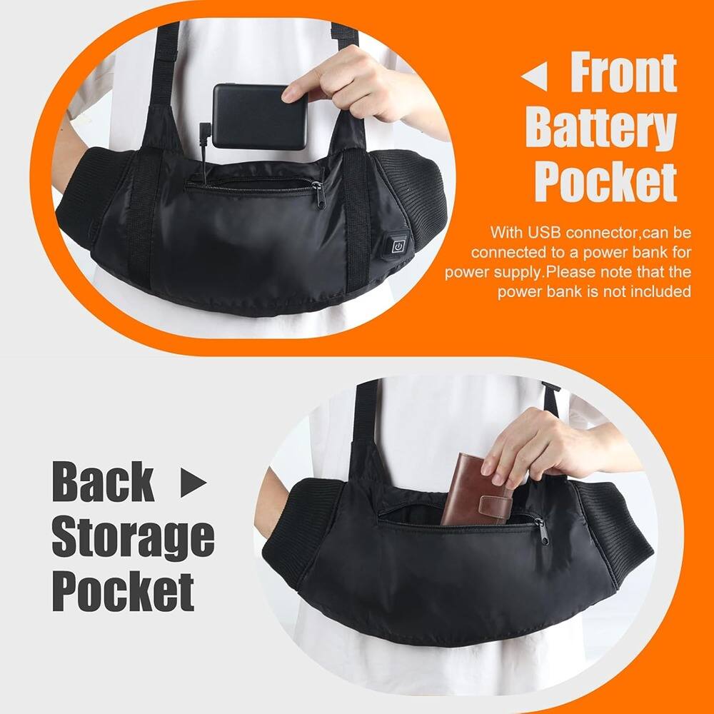 Front Battery Pocket  
With USB connector, can be connected to a power bank for power supply. Please note that the power bank is not included.

Back Storage Pocket