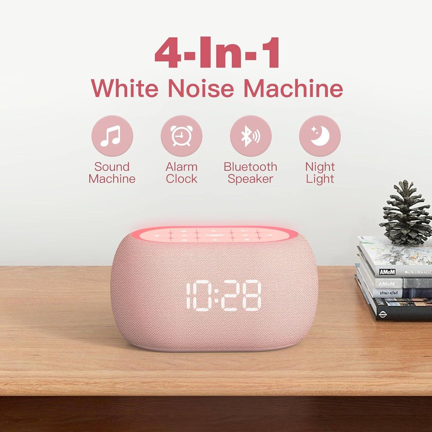 4-In-1 White Noise Machine

Sound Machine  
Alarm Clock  
Bluetooth Speaker  
Night Light  

10:28 AMoM DTA AMoM Te3 Tu
