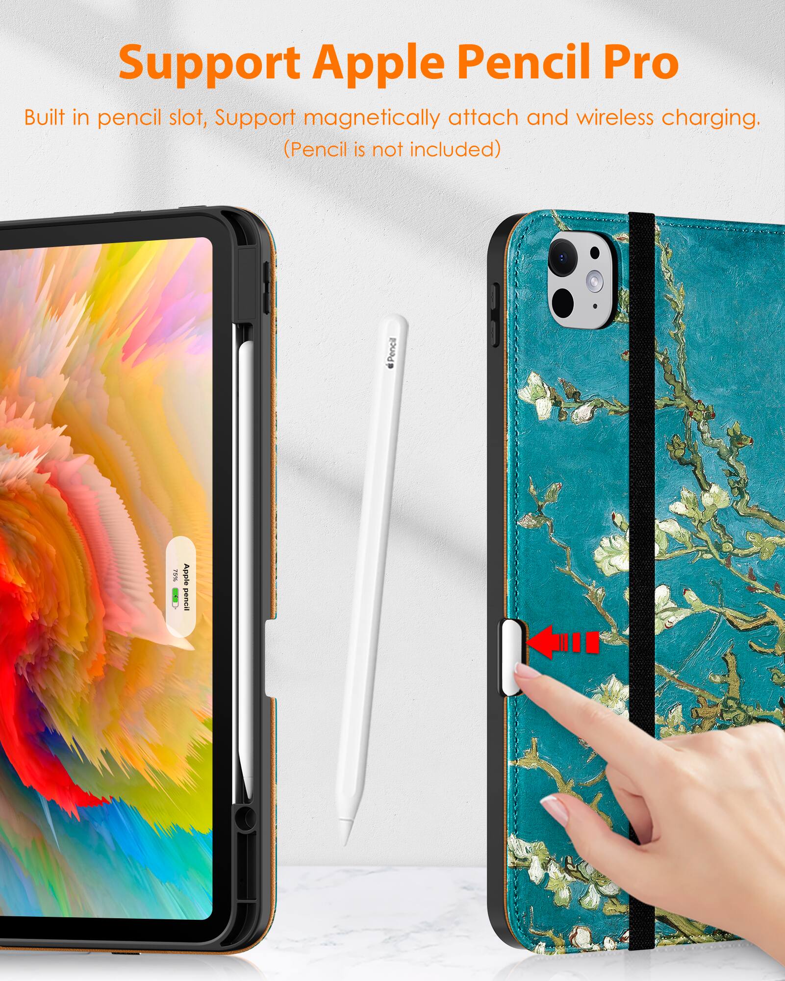 Support Apple Pencil Pro

Built in pencil slot, Support magnetically attach and wireless charging. (Pencil is not included)