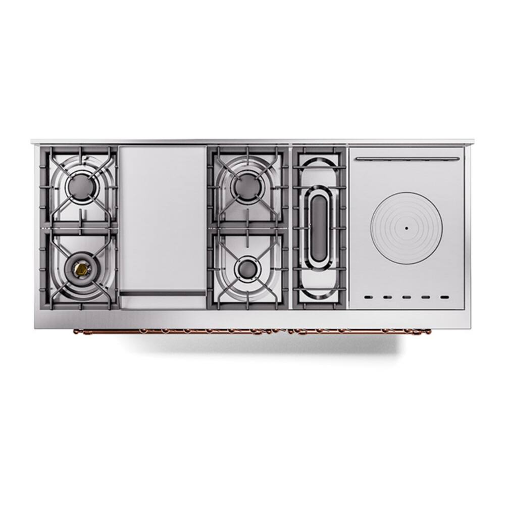 Alt View 5. ILVE - ILVE Nostalgie II 60 inch Dual Fuel Range with 7 Burners + Griddle (Natural Gas, Glossy Black, Copper Trim) - Glossy Black.