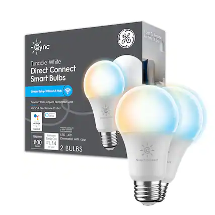 Cync gE Direct Connect Tunable White Smart Bulbs Simple Setup Without A Hub Dynamic White Supports Sleep/Woke Cycle Voice Control 9 Out-of-Home Control - Alexa Direct Connect - No Hub Required - Executes Pairing - Smart Start - Estimated LED A19 Brightness Energy Cost Dimmable with app - 800 lumens per year - 2 BULBS