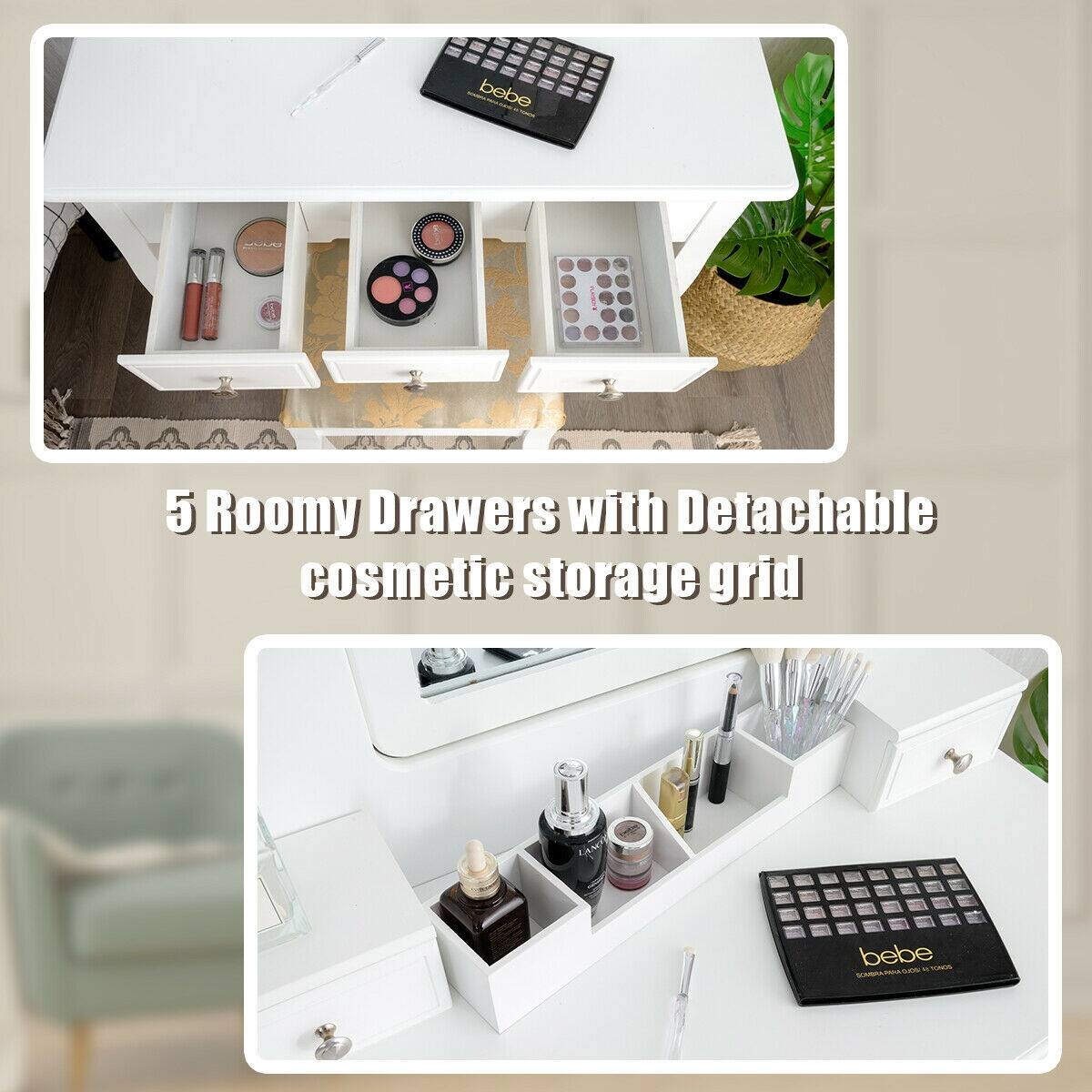 bebe, 5 Roomy Drawers with Detachable cosmetic storage grid, bebe