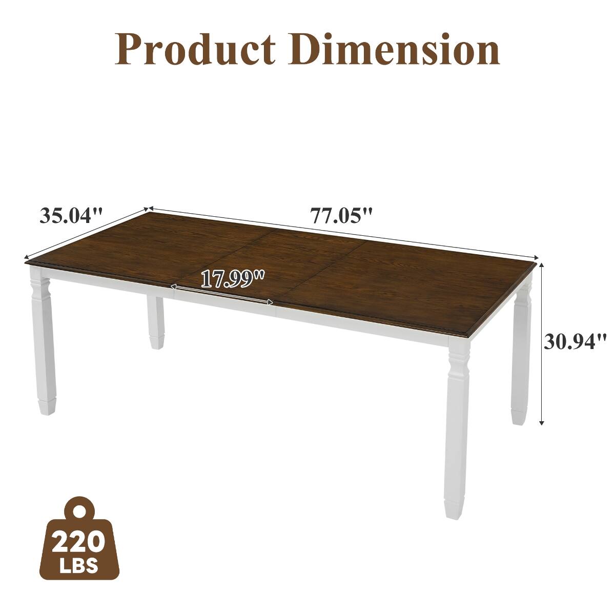 Product Dimension

35.04"  
77.05"  
17.99"  
30.94"  
220 LBS
