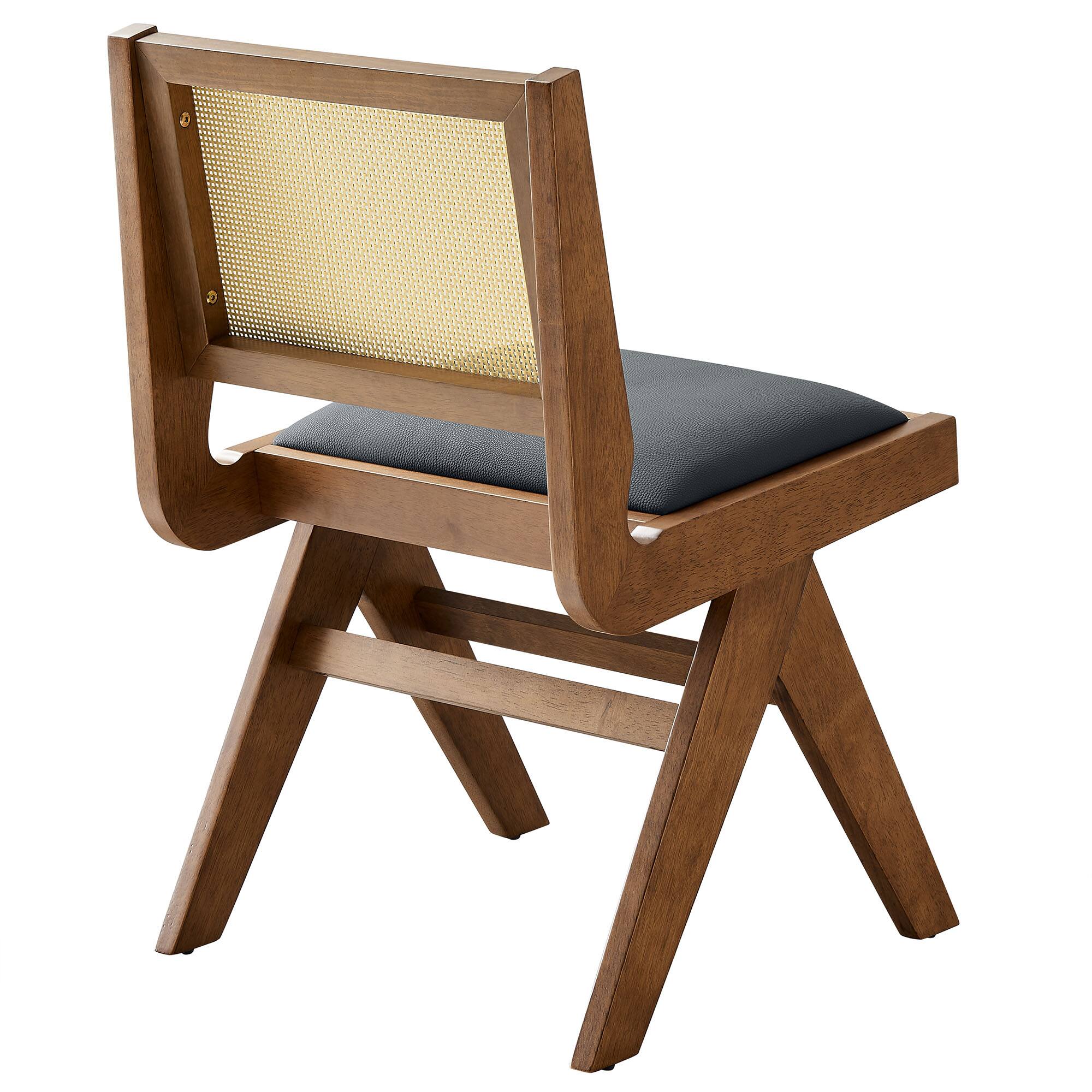 Alt View 2. Modway - Thera Vegan Leather and Cane Dining Side Chairs Set of 2 by Modway - Black.