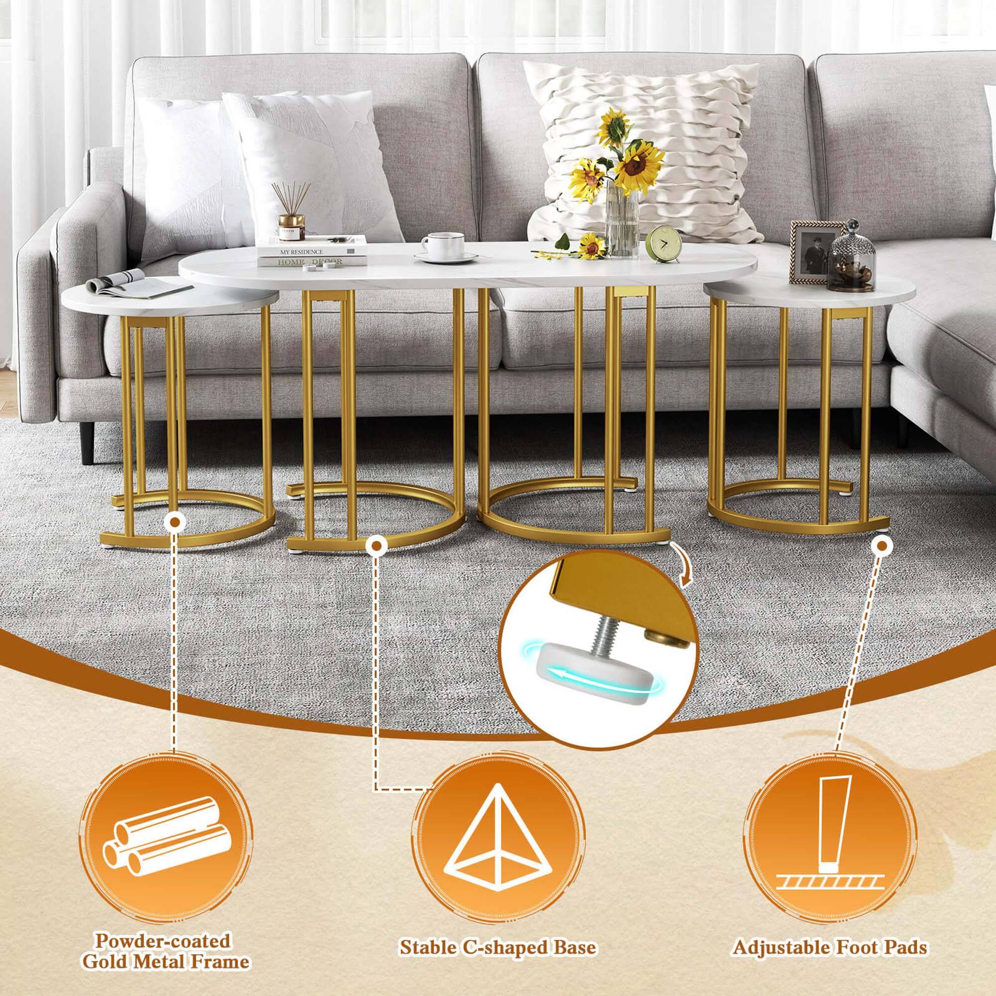 Powder-coated Gold Metal Frame Stable C-shaped Base Adjustable Foot Pads