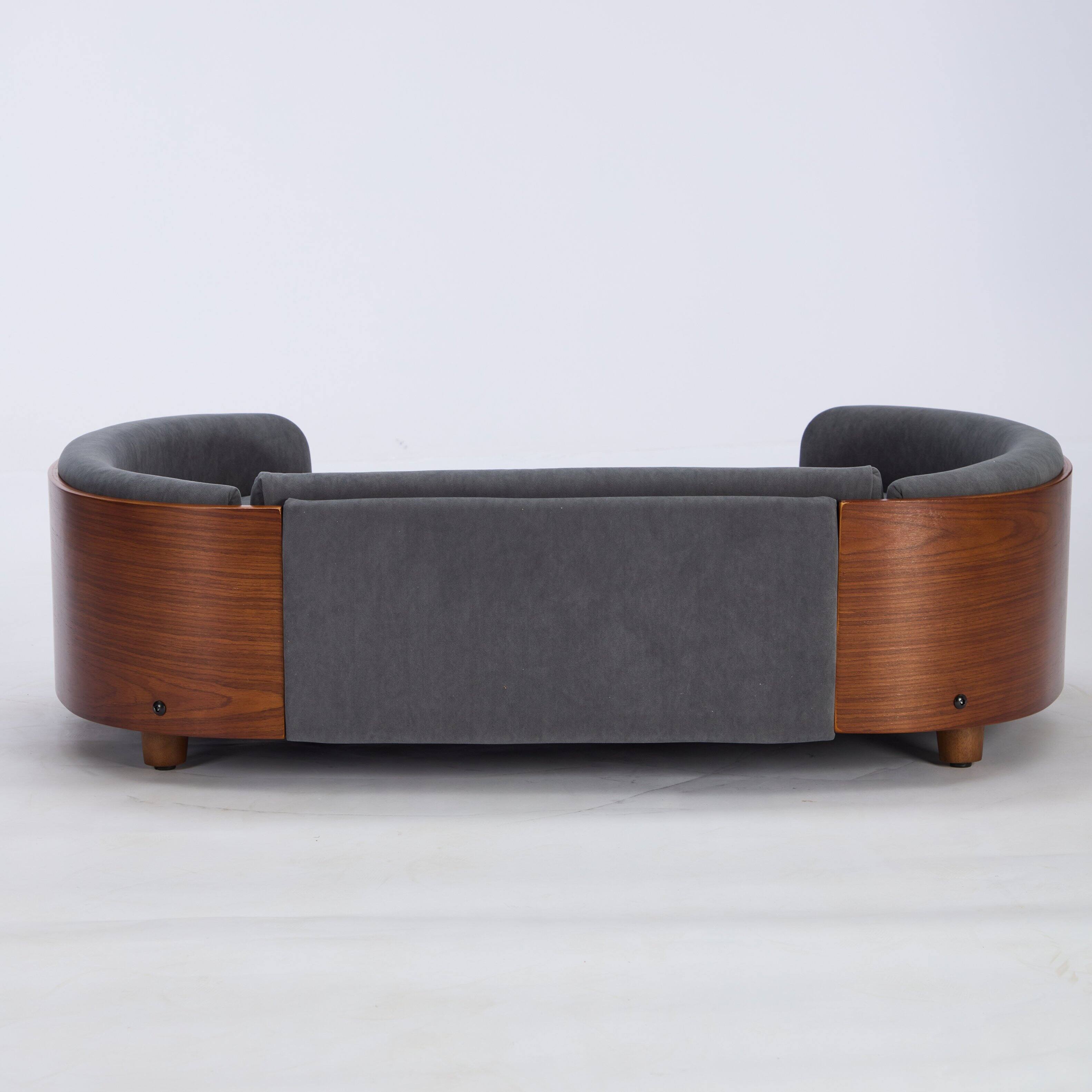 Alt View 5. APRILSOUL - Scandinavian style Elevated Dog Bed Pet Sofa With Solid Wood legs and Walnut Bent Wood Back Velvet Large Size - Dark Gray.