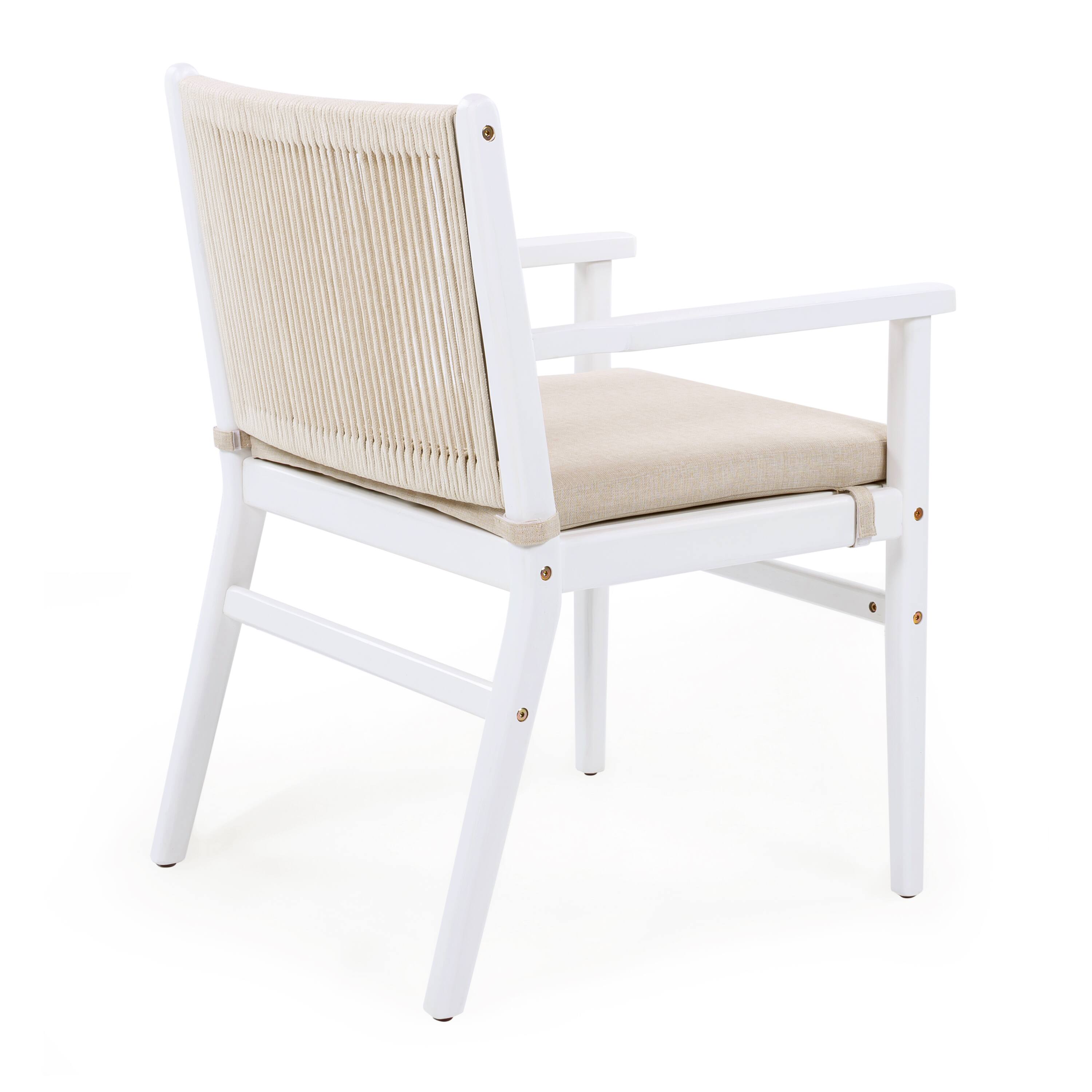 Alt View 2. Mondawe - Set of 2 Acacia Wood Patio Armchair with Rope Design Back and Water Repellent Cushion - Beige+White.
