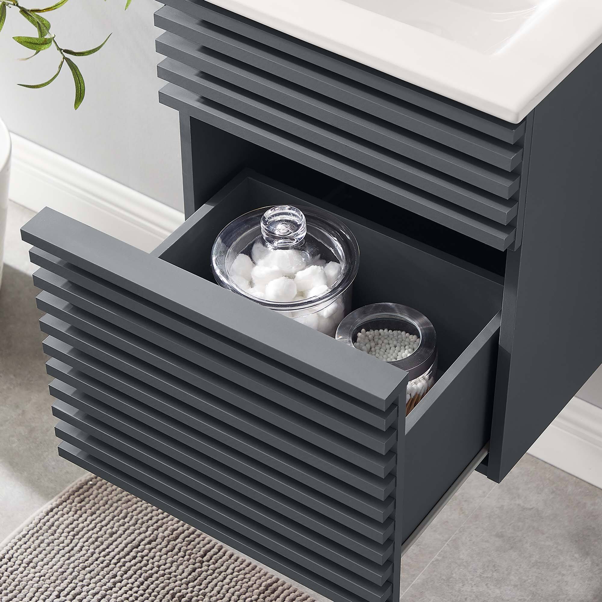 Back. Modway - Render Wall-Mount Bathroom Vanity with White Basin Included - Gray White.