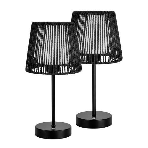 ONEWISH - 2-Pack Cordless Table Lamps with Double Shades – Portable, Touch-Control, Holiday Gift & Home Accent - Black