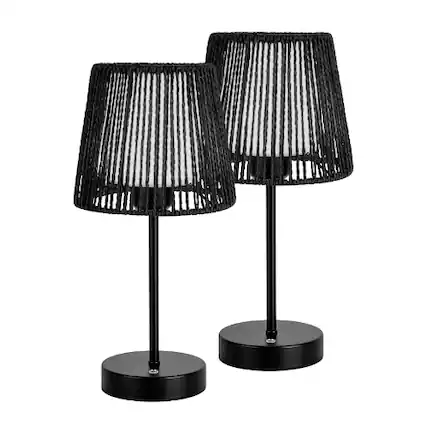 Front. ONEWISH - 2-Pack Cordless Table Lamps with Double Shades – Portable, Touch-Control, Holiday Gift & Home Accent - Black.