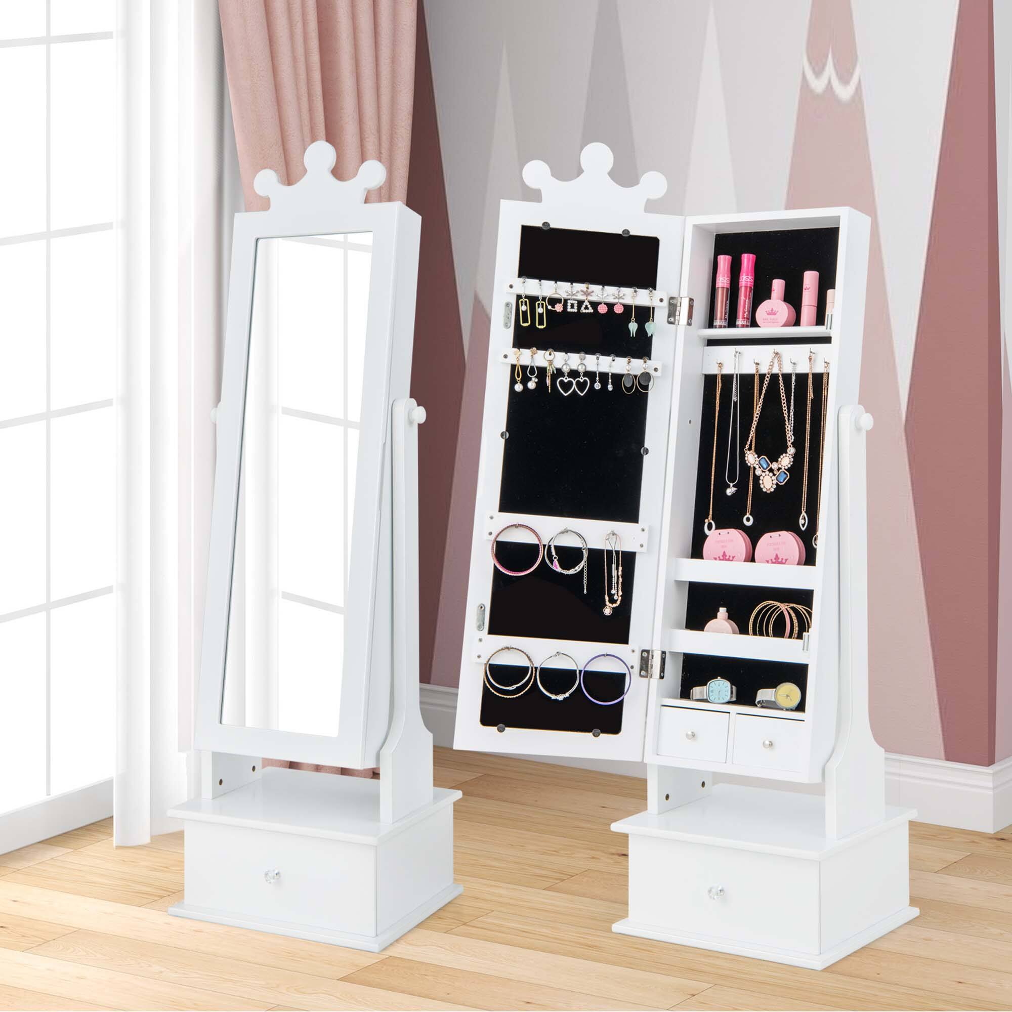 Alt View 8. Costway - Costway Kid Freestanding Jewelry Armoire 2-in-1 Full Length Mirror Storage Drawer - White.