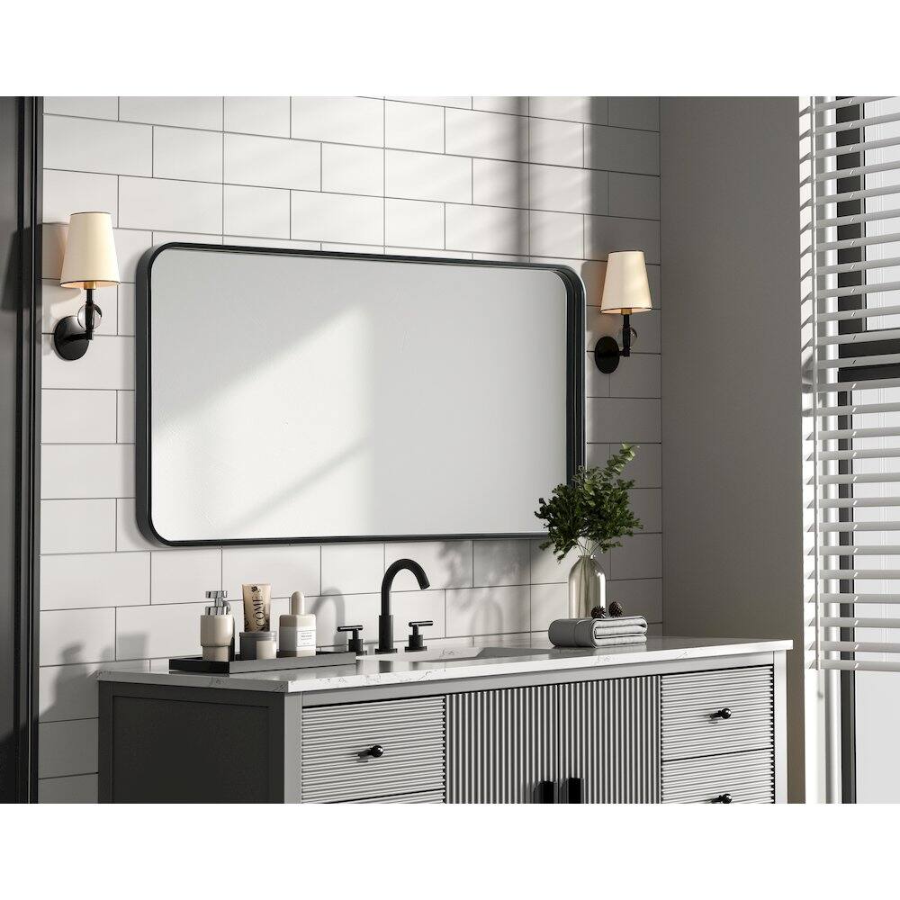 Alt View 2. Elegant Decor - Contour Metal Rectangle Mirror 22x40 in Black - Black.