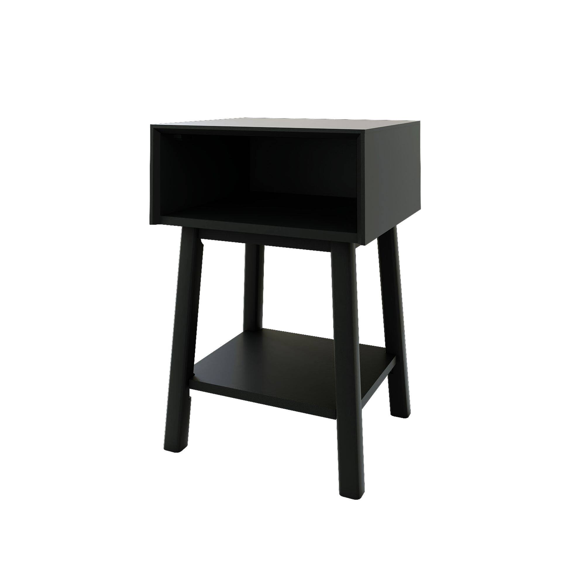 Alt View 2. Plank+Beam - Mid-Century Modern Cubby Nightstand, Black - Black.