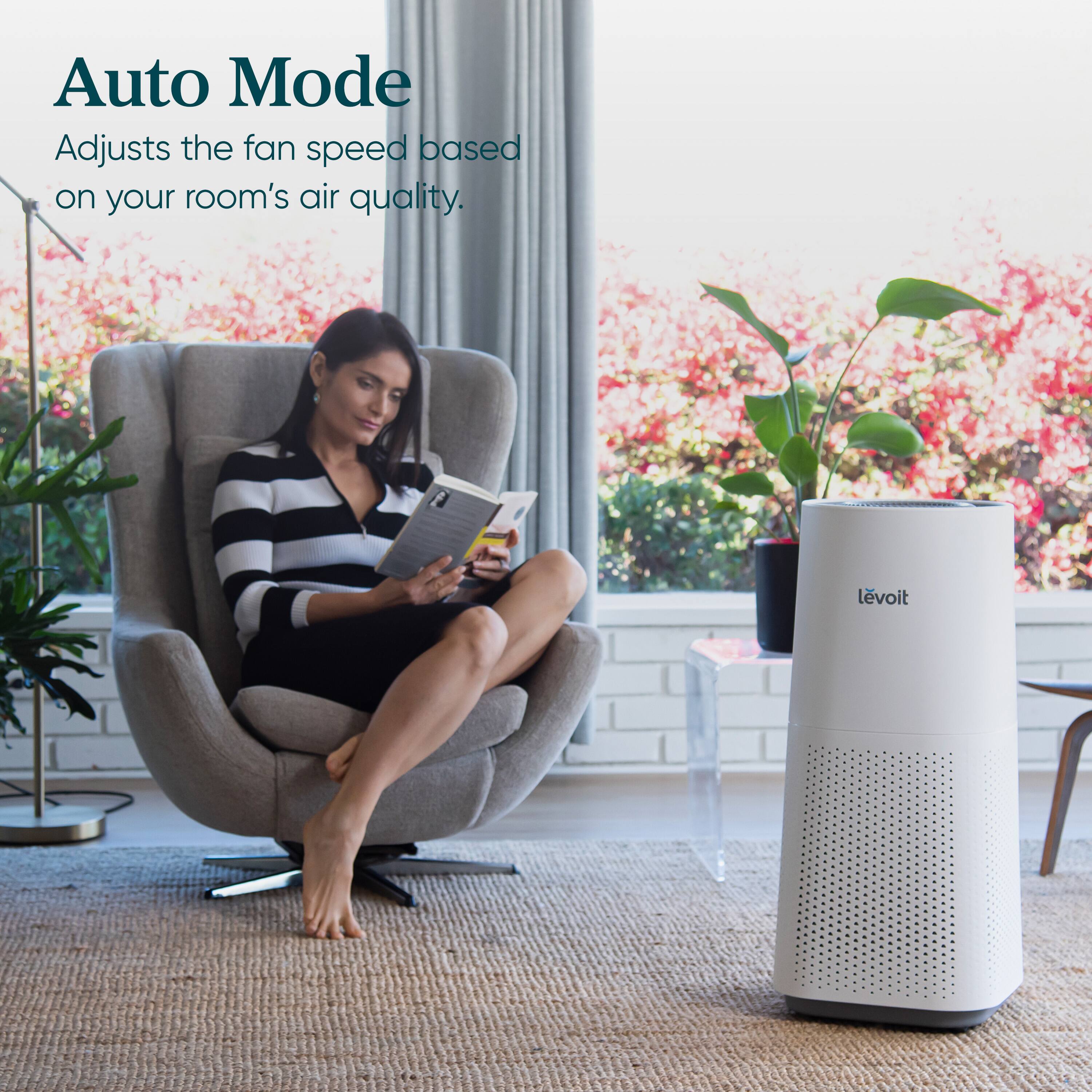Auto Mode adjusts the fan speed based on your room's air quality. Levoit.
