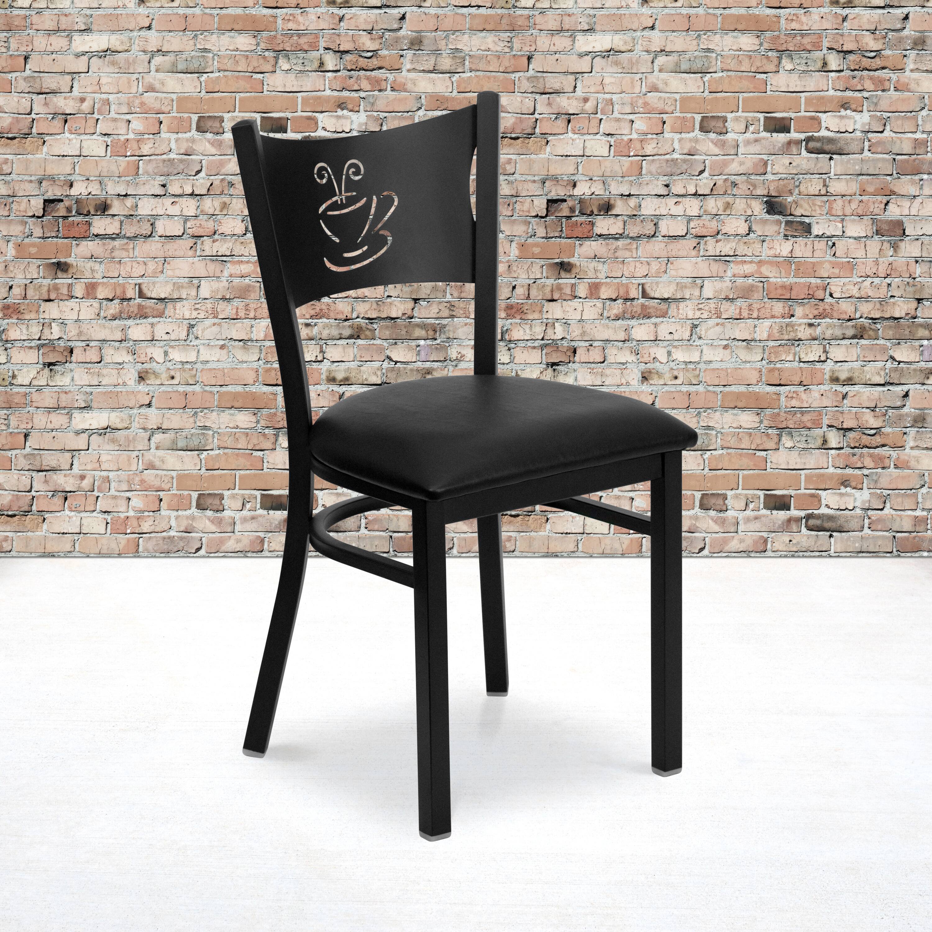 Alt View 1. Emma + Oliver - Coffee Back Metal Restaurant Dining Chair - Black Vinyl Seat/Black Metal Frame.