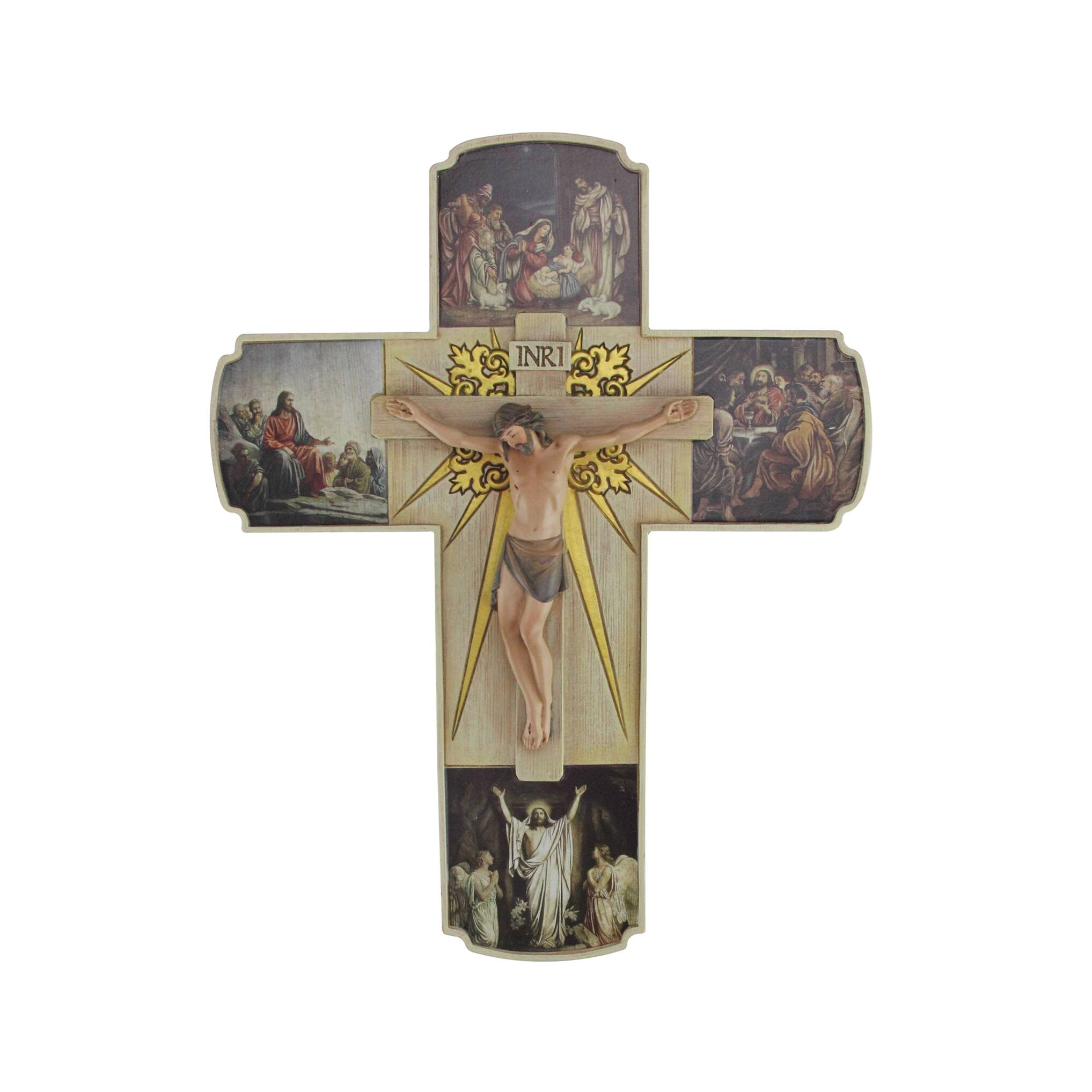 Front. Roman - Joseph's Studio Life of Christ Crucifix Wall Cross - 12" - Brown.