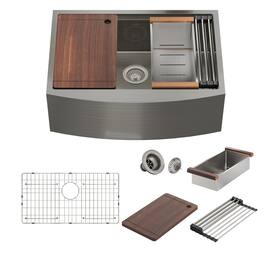 Boyel Living - 30 in. Farmhouse/Apron-Front Single Bowl Brushed 18-Gauge Stainless Steel Kitchen Sink with Cutting board,Accessories - Silver