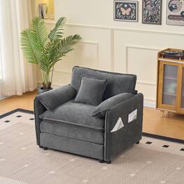 Anysun - Oversized 41.7" Chenille Armchair with Pillow - Modern Modular Deep-Seat Reading Chair for Living Room or Bedroom - Gray