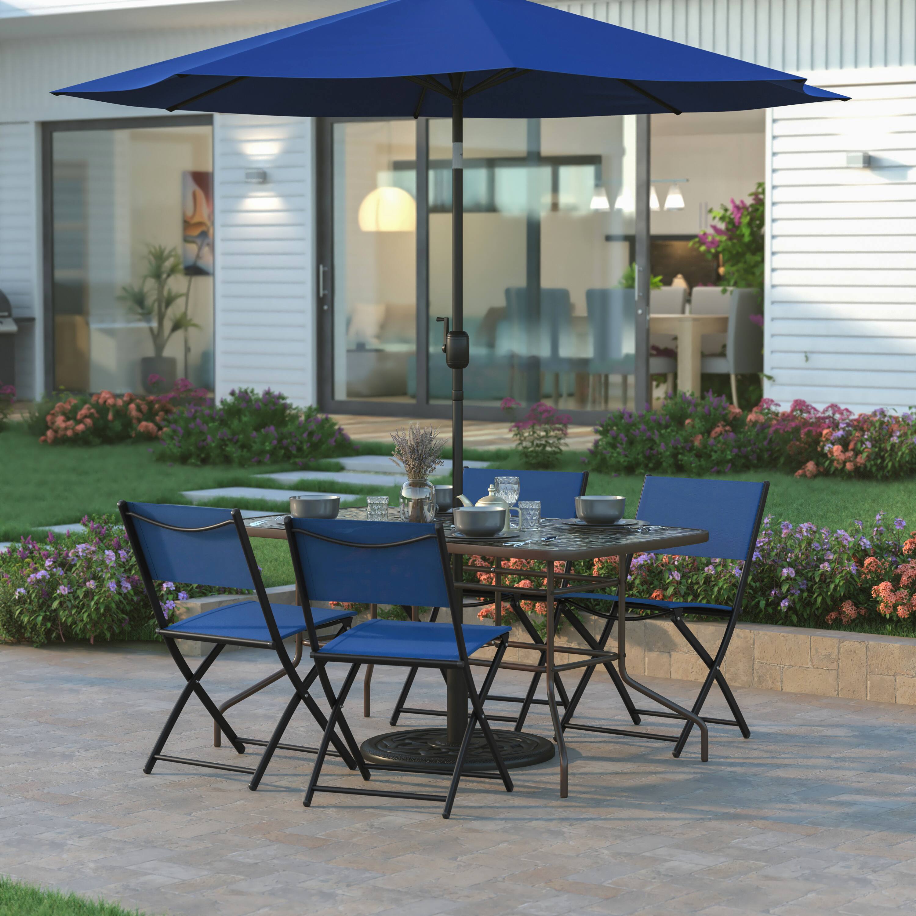 Alt View 1. Emma + Oliver - 31.5" x 55" Rectangular Tempered Glass Metal Table with Umbrella Hole - Clear Top/Bronze Frame.