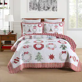 MarCielo - 3-Pieces Winter Candy King Size Christmas Quilt Bedspread Set BY205 - Red