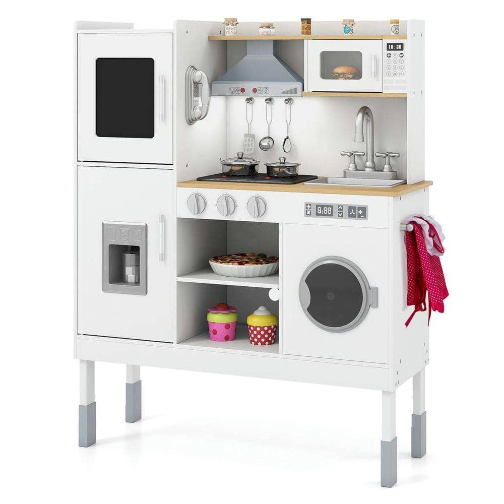 Resenkos - Pretend Play Kitchen with Range Hood, Ice Maker & Phone - Toy Kitchen Set - White
