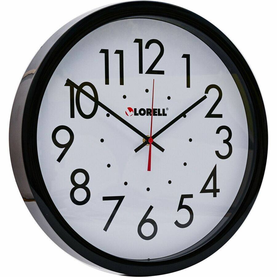Left. Lorell - Lorell 14 1/2" Self Set Wall Clock  Analog  Quartz  White Main Dial  Black Case - White|Black.