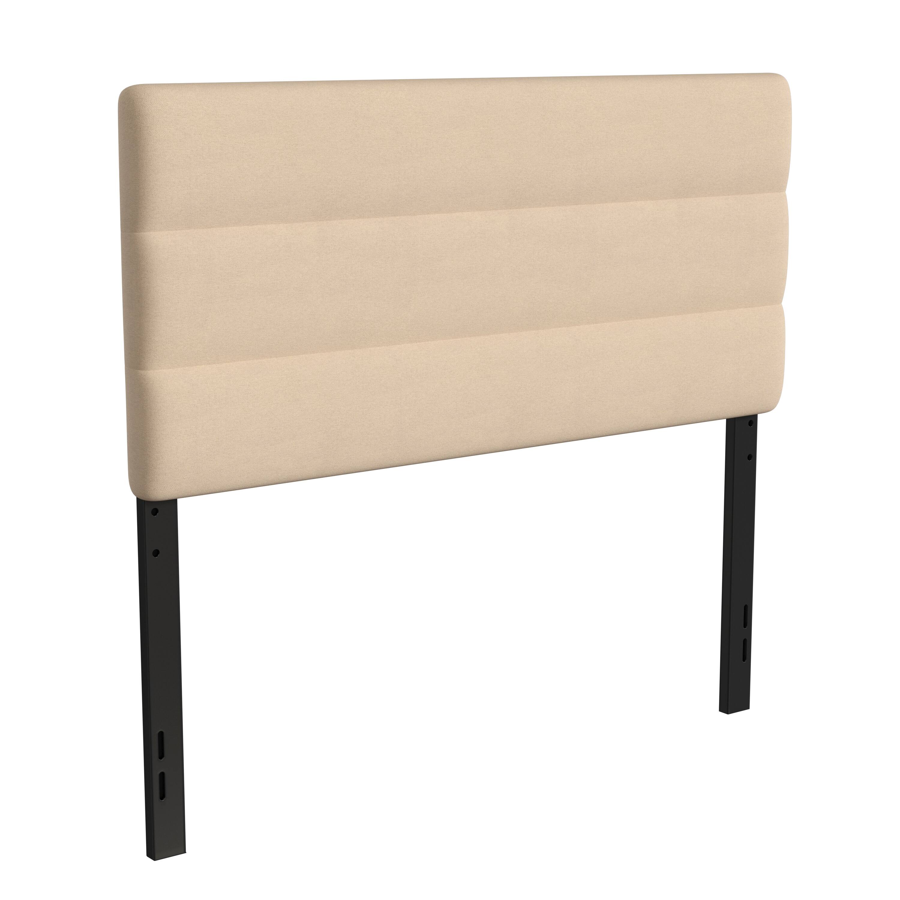 Alt View 1. Emma + Oliver - Gannon Modern Upholstered Headboard with Horizontal Line Stitching and Adjustable Height Rails - Cream.