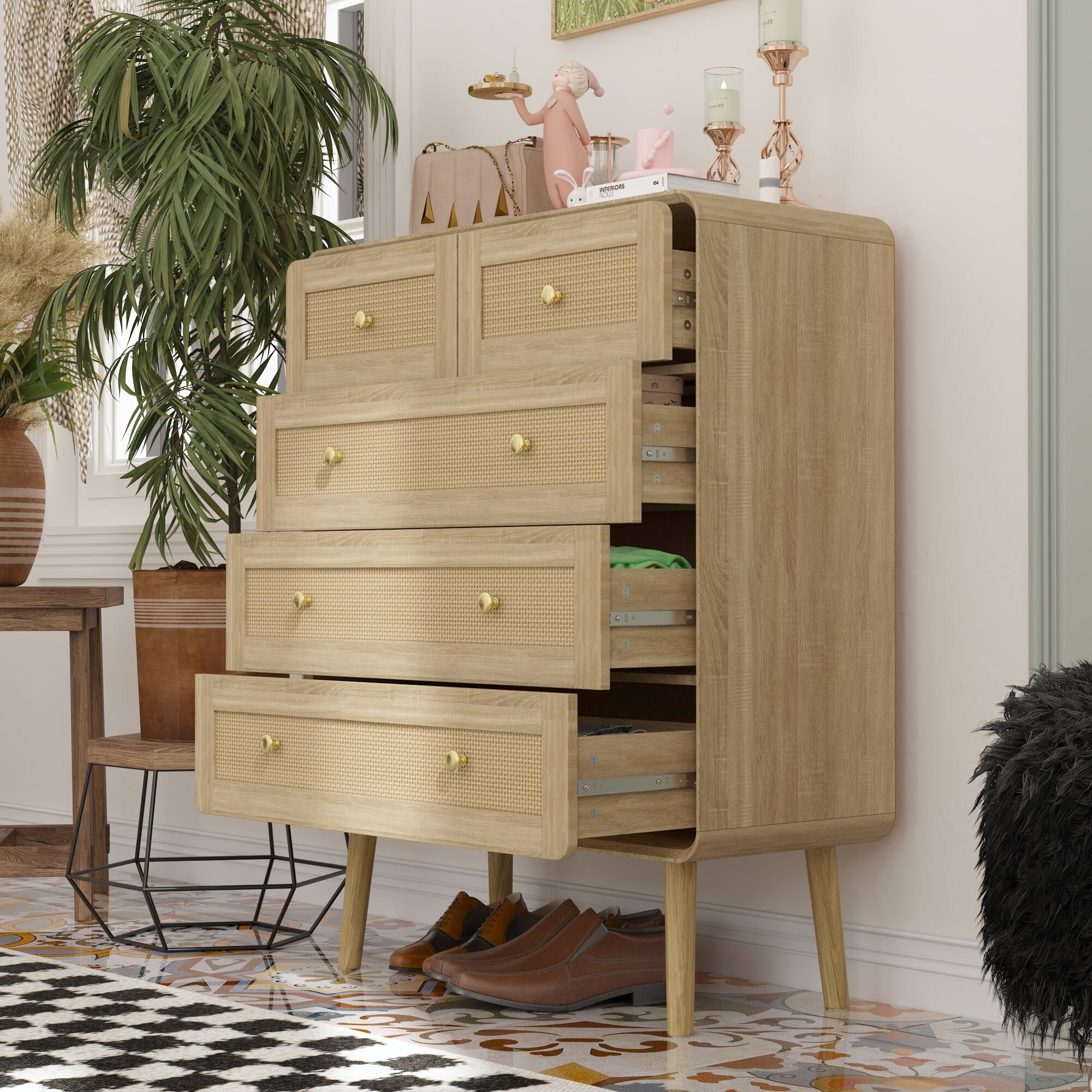 Alt View 8. FUFU & GAGA - FUFU&GAGA 5 - Drawer Vertical Dresser with Anti - Tip & Rattan Accents - Wooden.