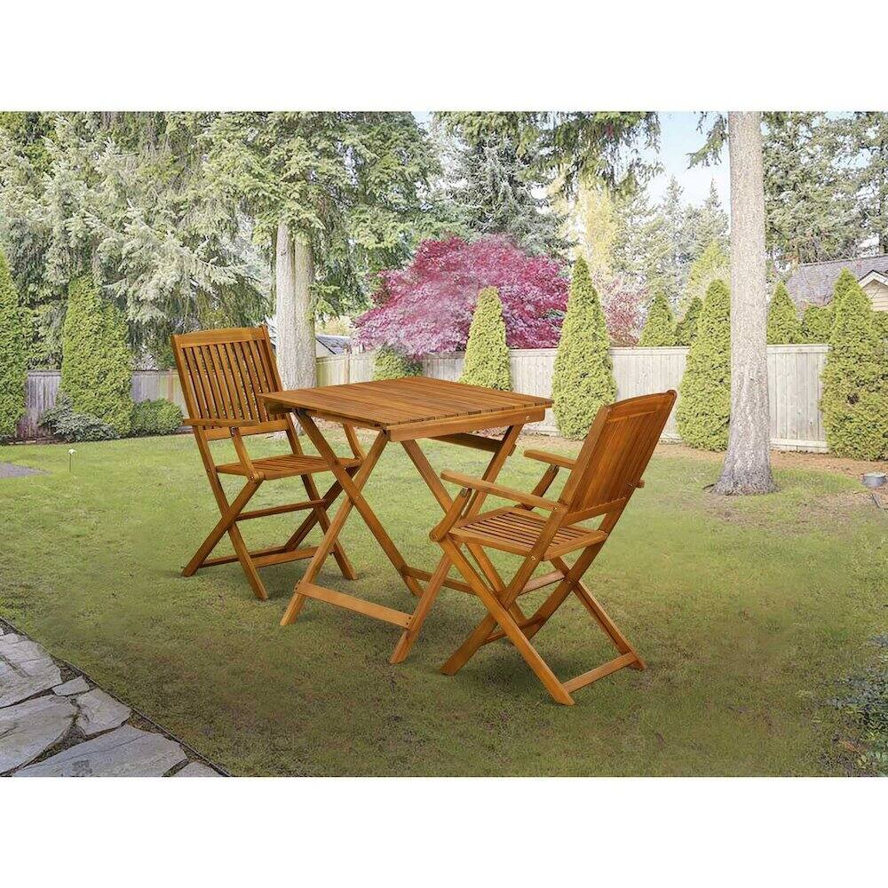 Alt View 2. East West Furniture - SECM3CANA 3-Piece Outdoor Dining Table Set Includes a Wooden Patio Table and 2 Outdoor Patio Chairs - Natural Oil Finish - Natural Oil.