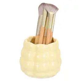 Unique Bargains - Ceramic Makeup Brush Holder, Round Desktop Pen Holder for Makeup Brushes, Forks and Pencils - For Vanity Bathrooms - Yellow