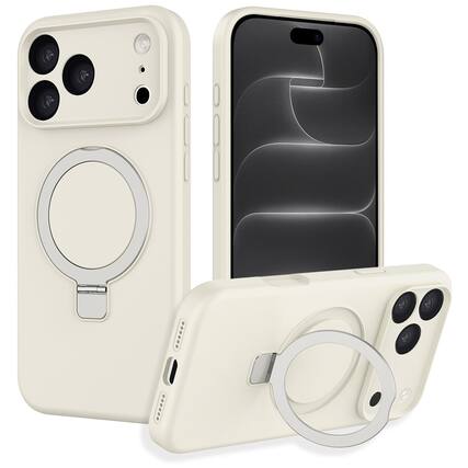 Front. UUCOVER - Liquid Silicone Invisible Magnetic Ring Stand Case for Apple iPhone 18 Pro Max Shockproof Compatible with MagSafe Cover - Beige.