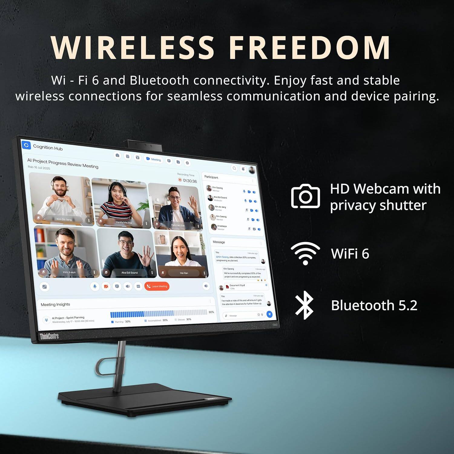 Alt View 4. Lenovo - Lenovo ThinkCentre Neo 30A 23.8" All-in-One Desktop,Intel i7-13620H,16GB DDR5,512GB SSD+288GB Dock Set,Win 11 Pro,Black - Black.