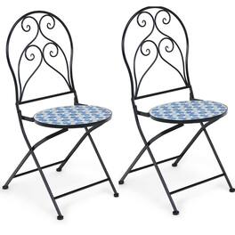 Gymax - Set of 2 Folding Patio Bistro Chairs Mosaic Chairs Outdoor Dining Chairs - Black