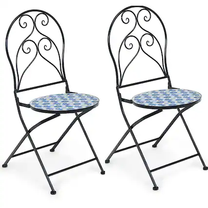 Front. Gymax - Gymax Set of 2 Folding Patio Bistro Chairs Mosaic Chairs Outdoor Dining Chairs - Black.