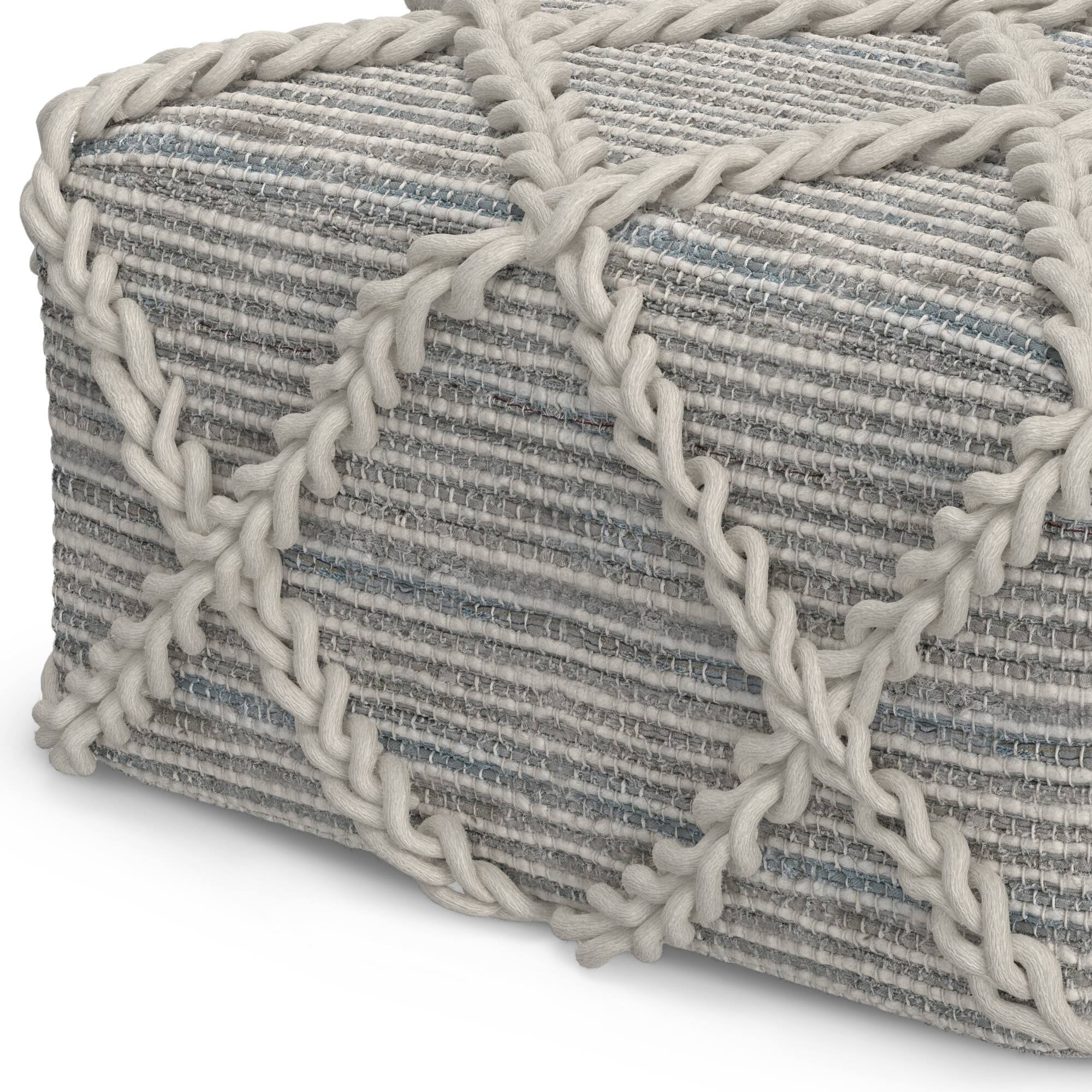 Alt View 5. Simpli Home - Cowan Contemporary Square Pouf in Grey, Natural Handloom Woven - Grey, Natural.