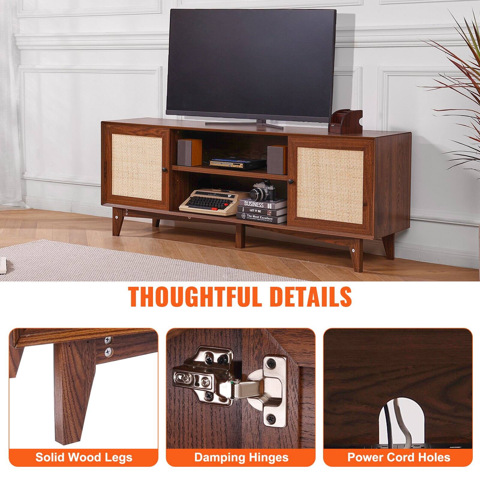 **THOUGHTFUL DETAILS**

- Solid Wood Legs
- Damping Hinges
- Power Cord Holes