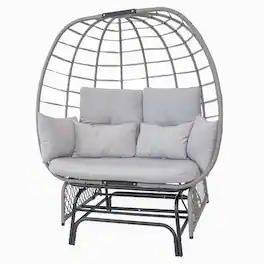 Sunnydaze - Polyrattan Double Egg Chair Glider with Cushions and Pillows - Gray