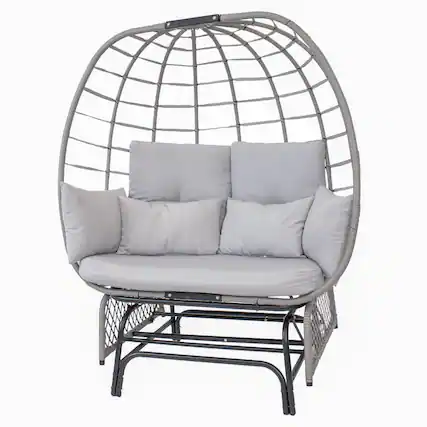 Front. Sunnydaze - Polyrattan Double Egg Chair Glider with Cushions and Pillows - Gray.