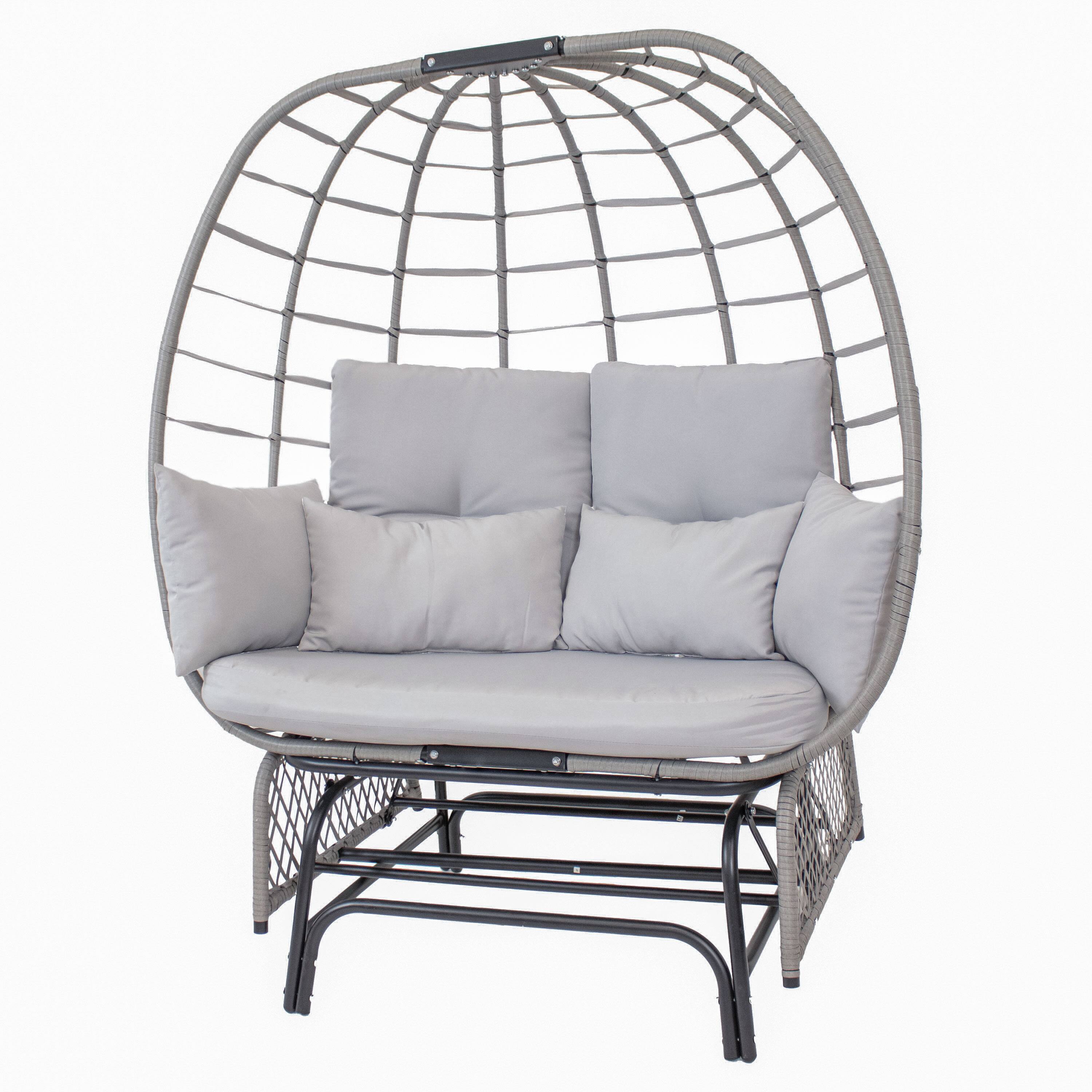 Front. Sunnydaze - Polyrattan Double Egg Chair Glider with Cushions and Pillows - Gray.