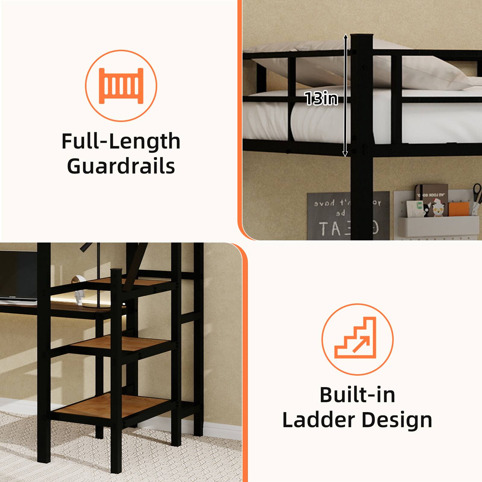 13in Full-Length Guardrails have to be EAT yo 00 H I O Built-in Ladder Design
