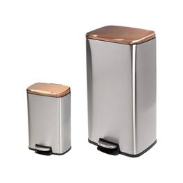 Hivvago - Set of 2 Stainless Steel Top Step On Trash Can - Gold Bronze Copper